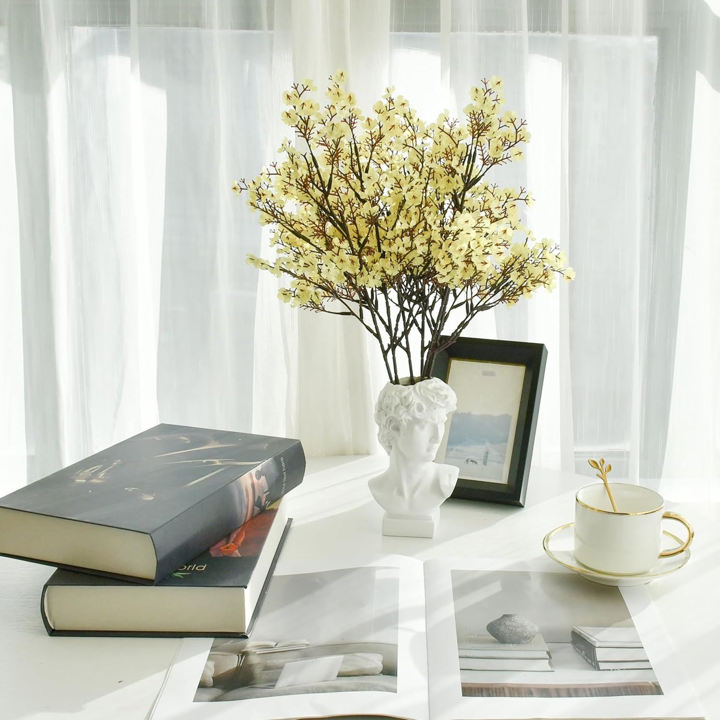 Mandy's Light Yellow Artificial Baby’s Breath Flowers 6 Bundles Silk Gypsophila with Bendable Stems for Fall Centerpiece Wedding Decor and Table Arrangements