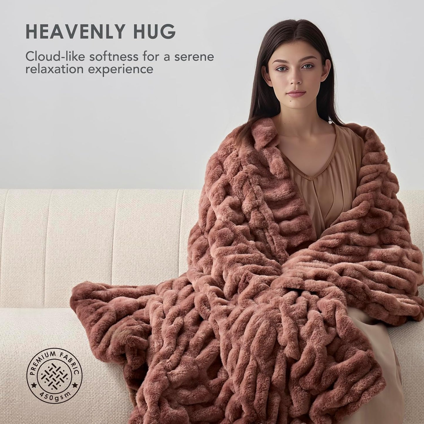 EVERGRACE Luxurious Soft Faux Rabbit Fur Throw Blanket, Cozy Fuzzy Plush Warm Throws for Couch Bed Sofa Chair Home Decor, Ruched Bubble Fluffy Blanket with Reversible Velvet, 50" x 60", Mocha Brown