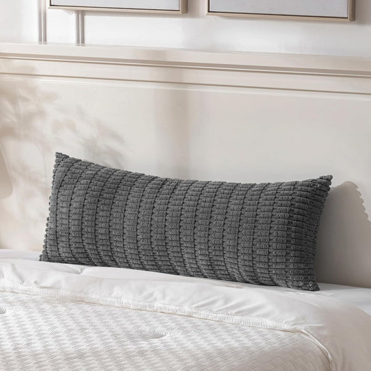 Fancy Homi Dark Grey Long Body Lumbar Decorative Throw Pillow Covers 20x54 Inch for Bed Couch Bedroom Bench, Soft Corduroy Rectangle Solid Pillow Case, Rustic Farmhouse Boho Room Decor