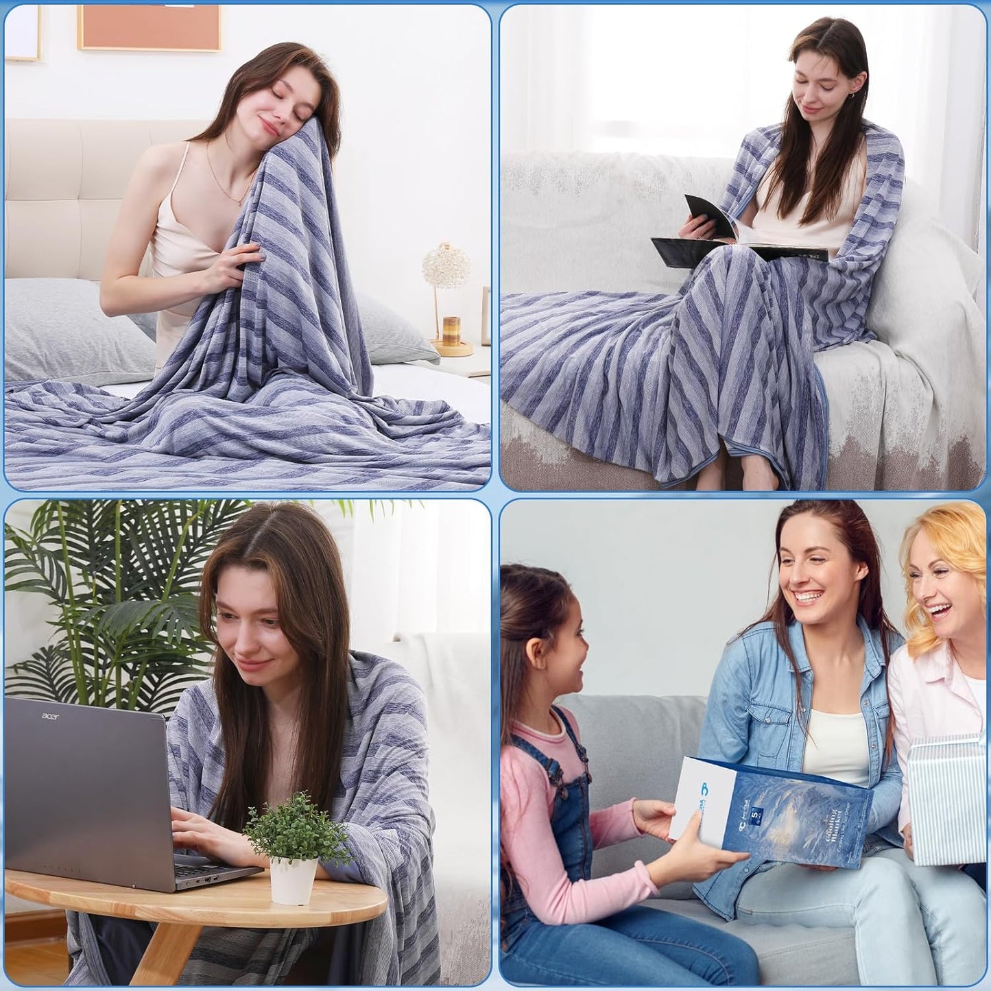 Marchpower Cooling Blanket for Hot Sleepers Queen Size, Double Sided Arc-Chill Cooling Fabric Q-Max>0.5, Cooling Blanekt for Hot Flashes and Night Sweats, Cool Blanekt Cold Blanket for Summer Blue