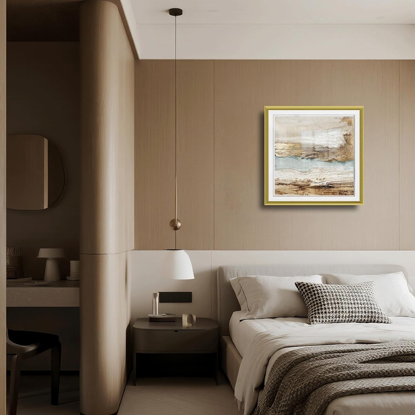 crmotu Abstract Wall Art, Beach Art Wall Decor, Framed Wall Art, Minimalist Landscape Canvas Painting, Modern Luxury Pictures Wall Decor Living Room Bedroom Office Square Art Prints 31X31 Inch