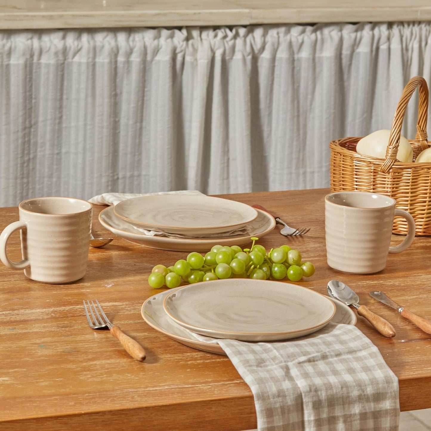 Bico Light Beige 8.7 inch Stoneware Salad Plates Set, Set of 4, Microwave and Dishwasher Safe, for Salad, Appetizer, Side Dishes, Tapas