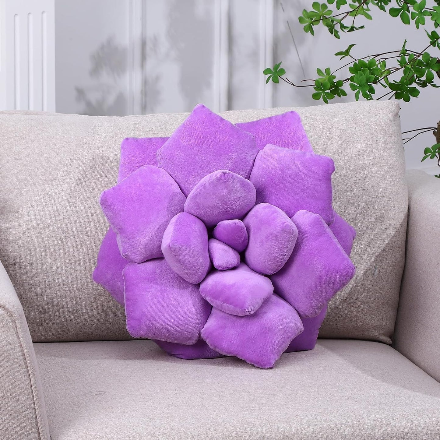 Fleshy Greenery Plush Cushion – Hand-Stitched 3D Flower Throw, Botanical-Shaped Accent for Bedroom, Living Room, and Home Décor,19.68" (50CM)