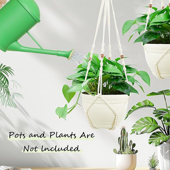 FGSAEOR Macrame Plant Holder Hanger, Hanging 3-15 inch Pot, Bearing 20lb Planters, DIY Handmade Hanging Planter Basket, 35-Inch Extra Long Strong Boho Home Indoor Outdoor Décor (2-Pack) (Ivory)