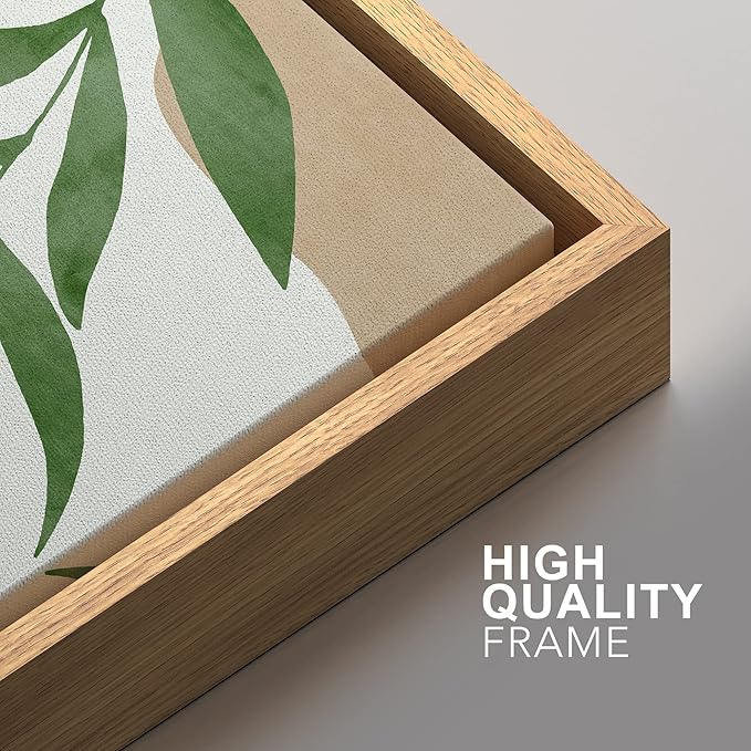 SIGNFORD Framed Canvas Print Wall Art Set Geometric Mid-Century Plant Collage Abstract Shapes Illustration Modern Art Decorative Nordic Nature for Living Room, Bedroom, Office - 16"x24"x2 Natural