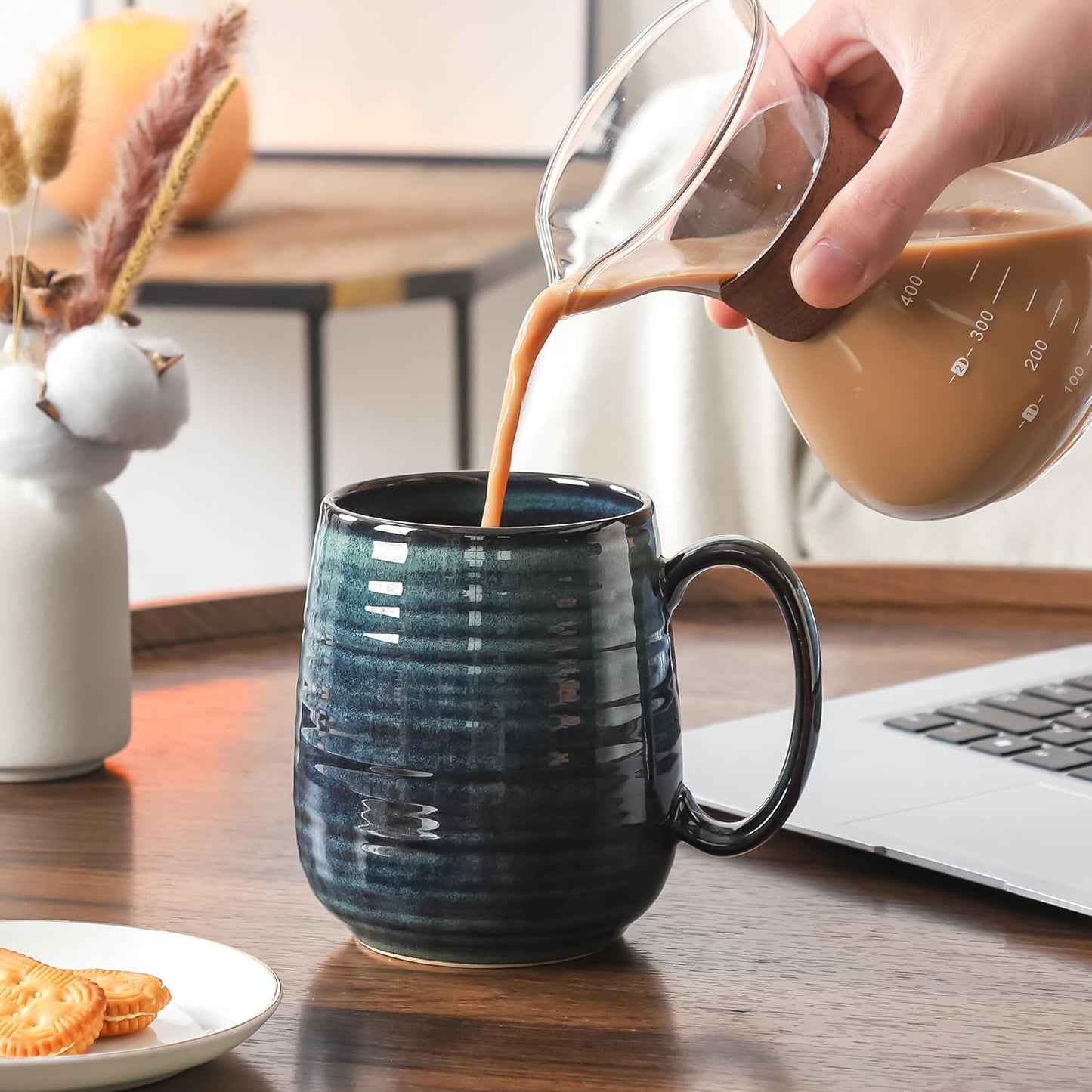 Large Coffee Mugs, Extra Large Ceramic Coffee Mug, 23 oz Handmade Pottery Mug, Big Tea Cups with Handle for Office and Home, Dishwasher and Microwave Safe (Green)