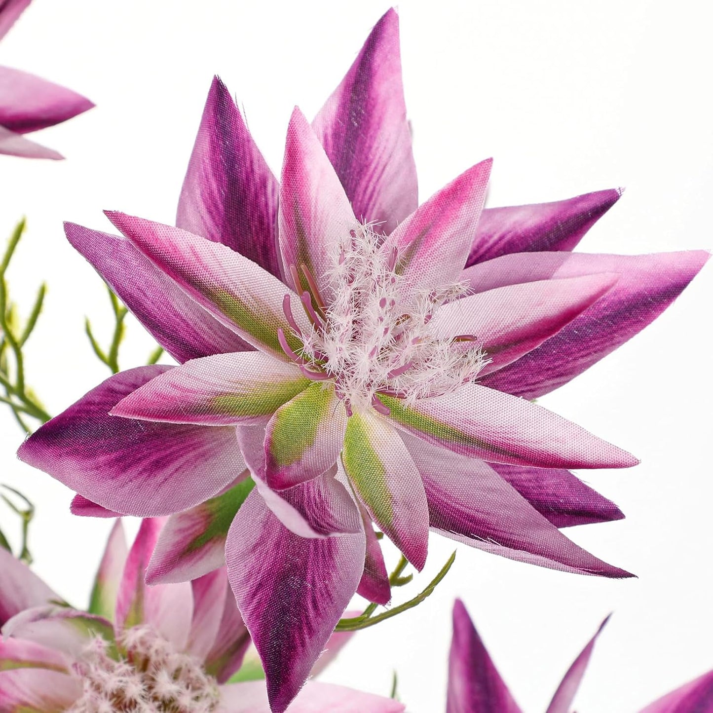 Hollyone 3Pcs Purple Artificial Flowers Silk 26.3" Fake Protea Flower with Long Stem Faux Flowers Arrangement Branch with 6 Heads for DIY Wedding Party Table Centerpiece Floral Bouquets Home Decor