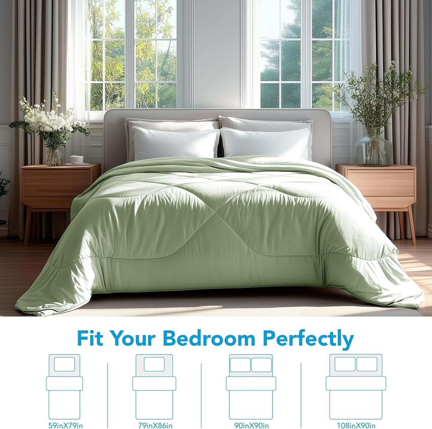 Deconovo Cooling Comforter – Double-Sided Cold Touch for Hot Sleepers & Night Sweats, Lightweight & Breathable, Oeko-TEX Certified, Machine Washable (Cold, Hang-Dry) – Green, 79x86 Inch