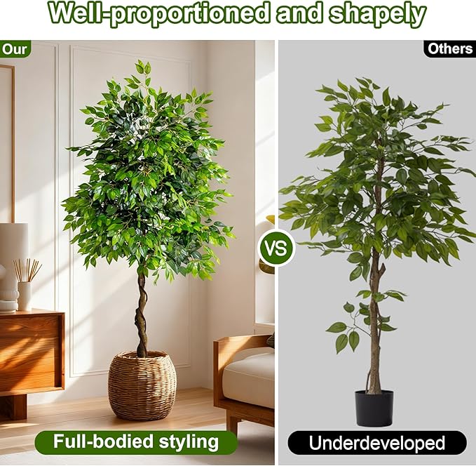 Tall Artificial ficus Tree Large Faux Trees Indoor Outdoor Realistic Floor Fake plantas for Home Living Room Master Bedroom Office Porch Outside Patio arboles artificiales para decoracion Fall Decor