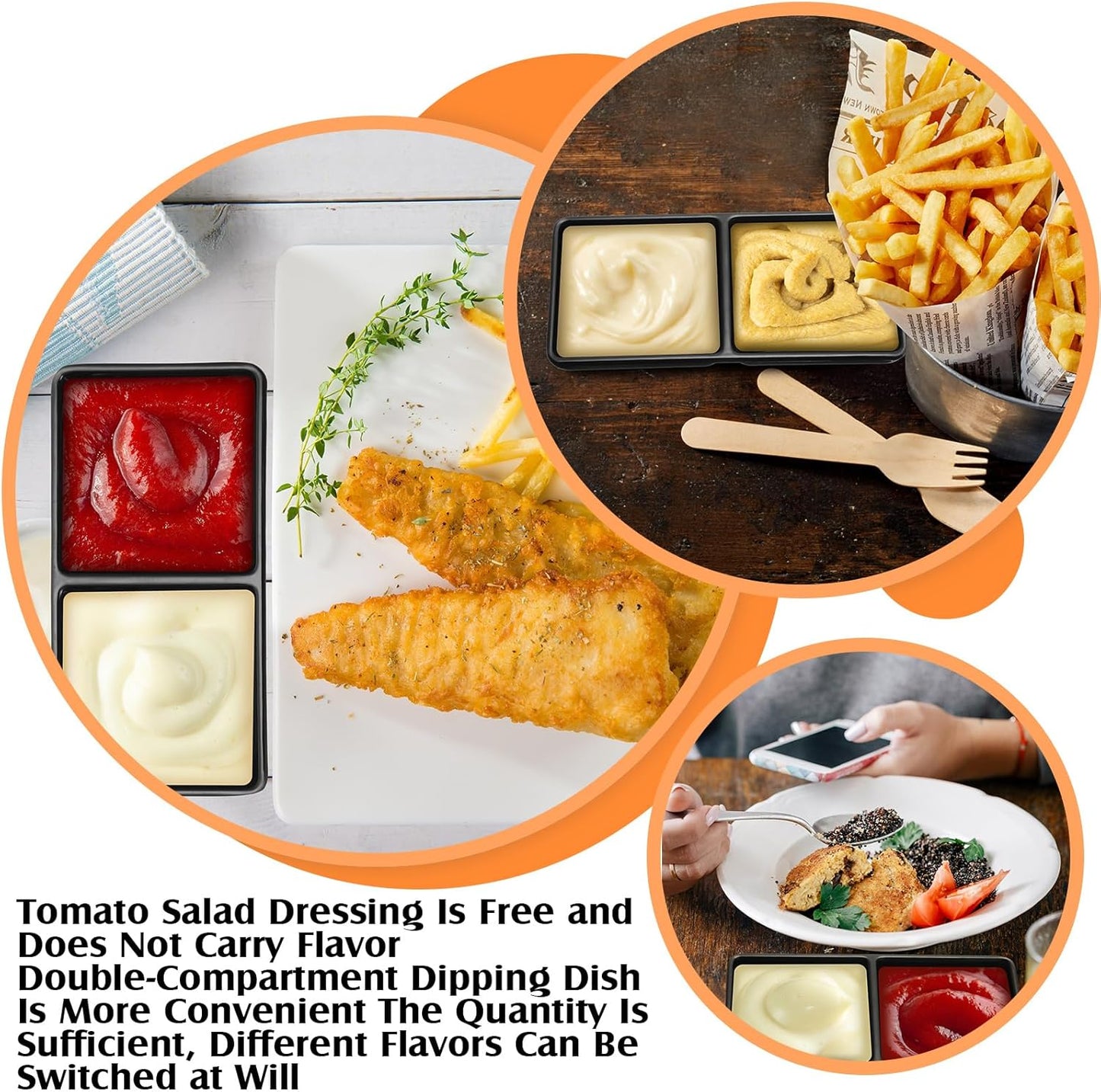 Gejoy 6 Pcs Dual Dipping Sauce Bowls Soy Sauce Dish Bowls Two Compartments Party Trays Divided Fondue Plates for Restaurant Kitchen Sushi Soy (Black)