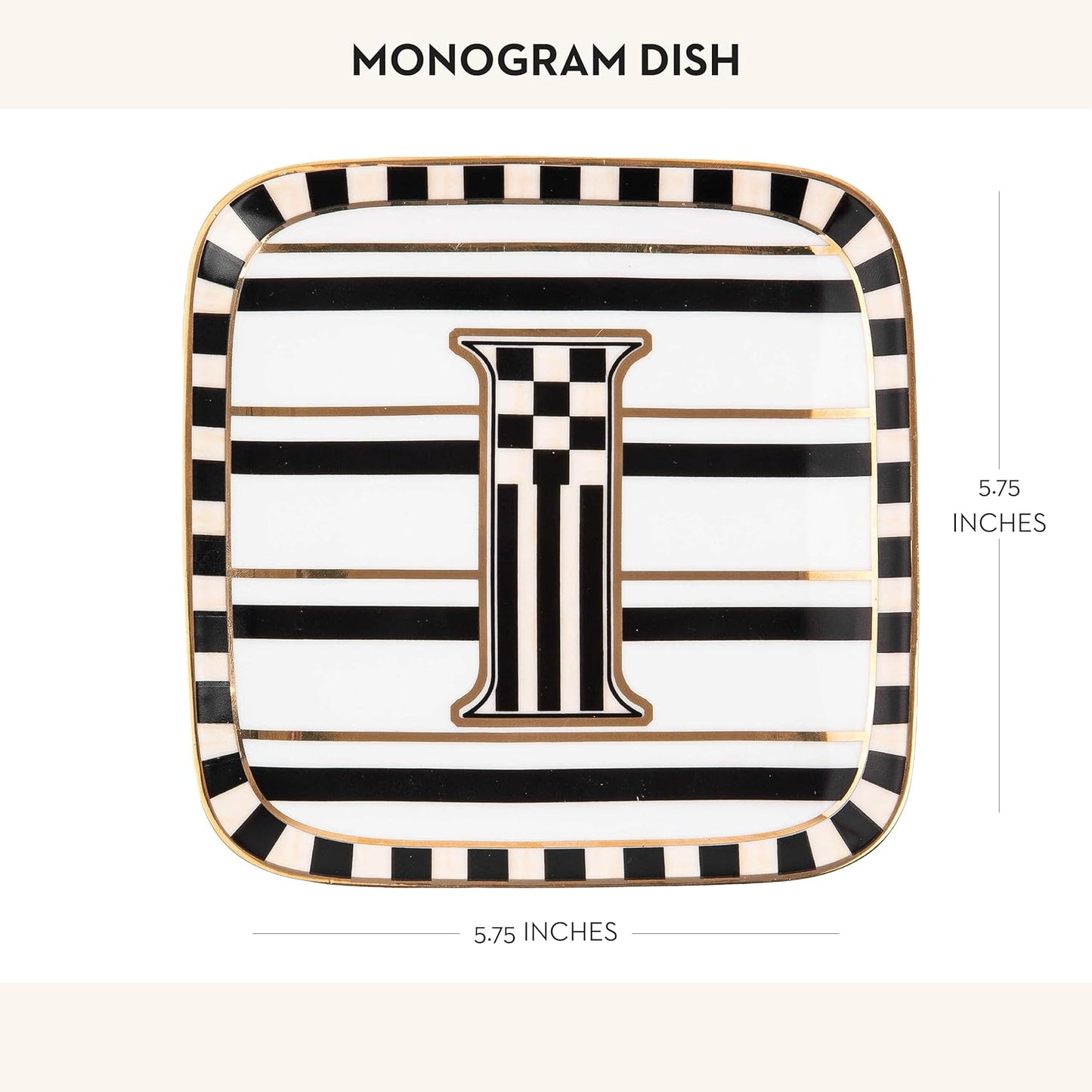 MACKENZIE-CHILDS Monogram Dish, Decorative Ceramic Letter Plate, 5 3/4" Square, I