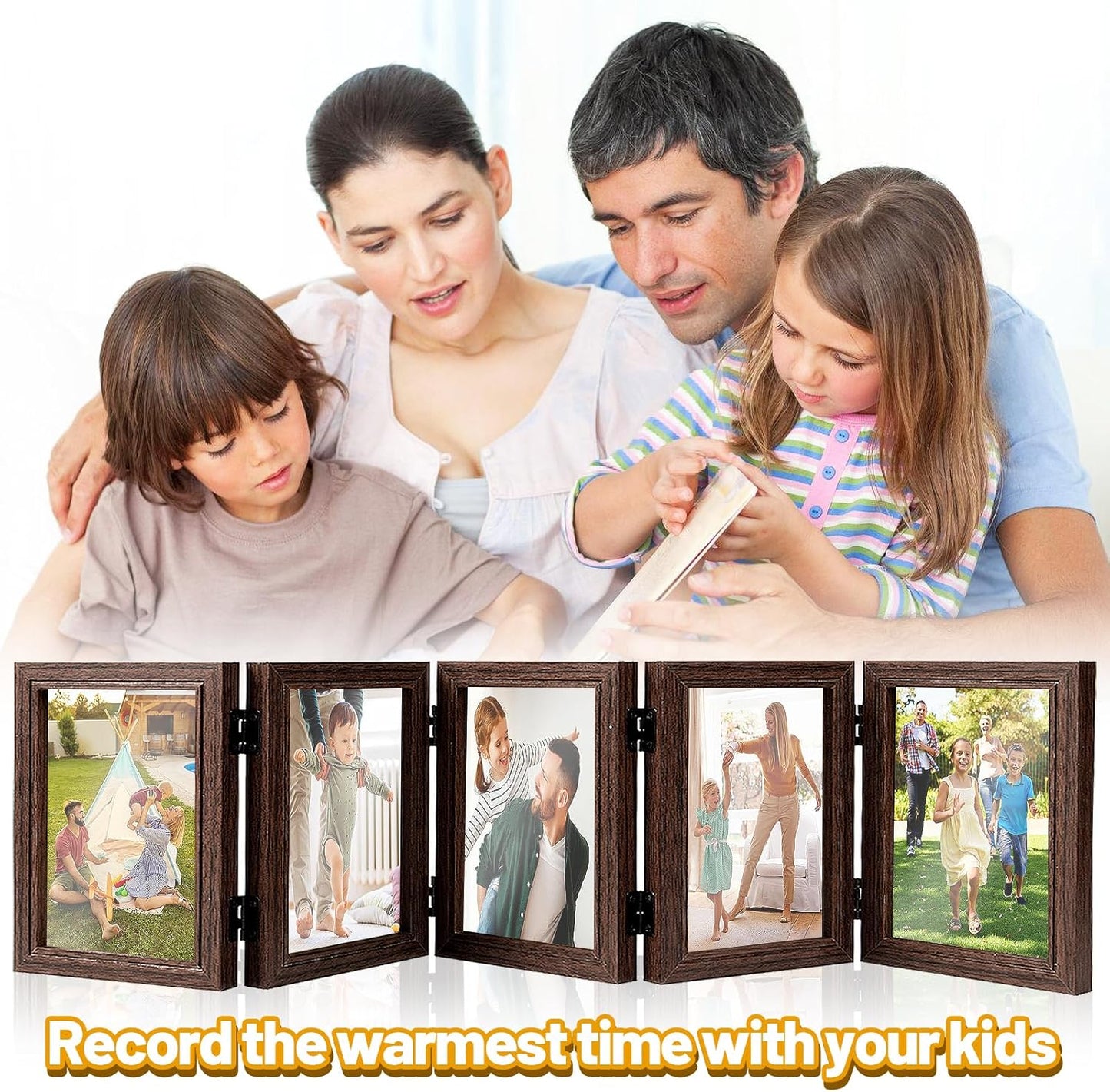 Biggun 4x6in 5 Folding Accordion Picture Frame - Foldable Hinged Collage Photo Frames for Tabletop Display Multiple Family Pictures Birthday Father's Day Gifts (Brown)