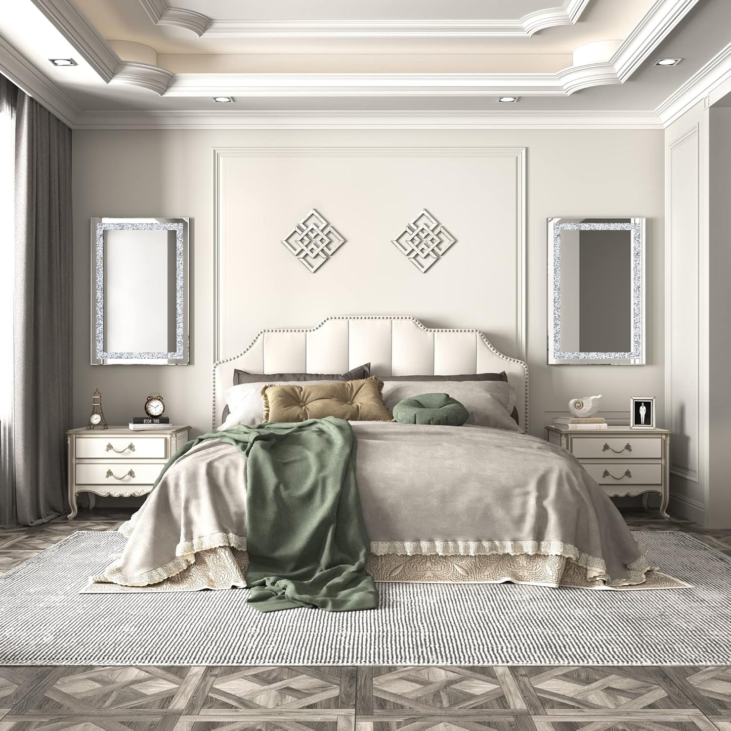 Crystal Decorative Mirror-36 x24 Gorgeous Silver Mirror, Crush Diamond Mirror for Wall Decoration Bedroom, Bathroom, Dining Room and Living Room