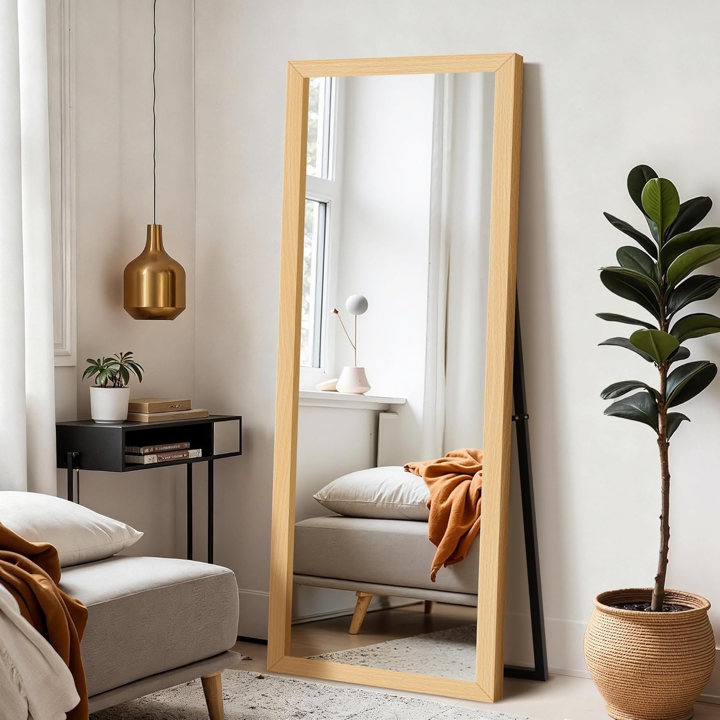Delma Wall Full Length Mirror, Standing Mirror Full Body, Large Floor for Wall Door Bedroom Bathroom Living Room with Wooden Frame(with Stand,56x20)