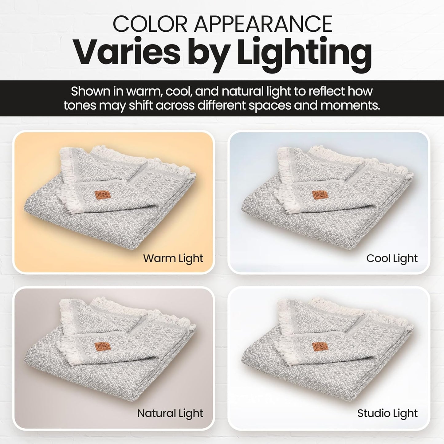 Gold Case Throw Blanket for Couch - 100% Recycled Turkish Cotton Blankets & Throws - Retro Soft Throw Blankets for Living Room - Boho Decorative Woven Couch Blanket - 50x60 - Grey