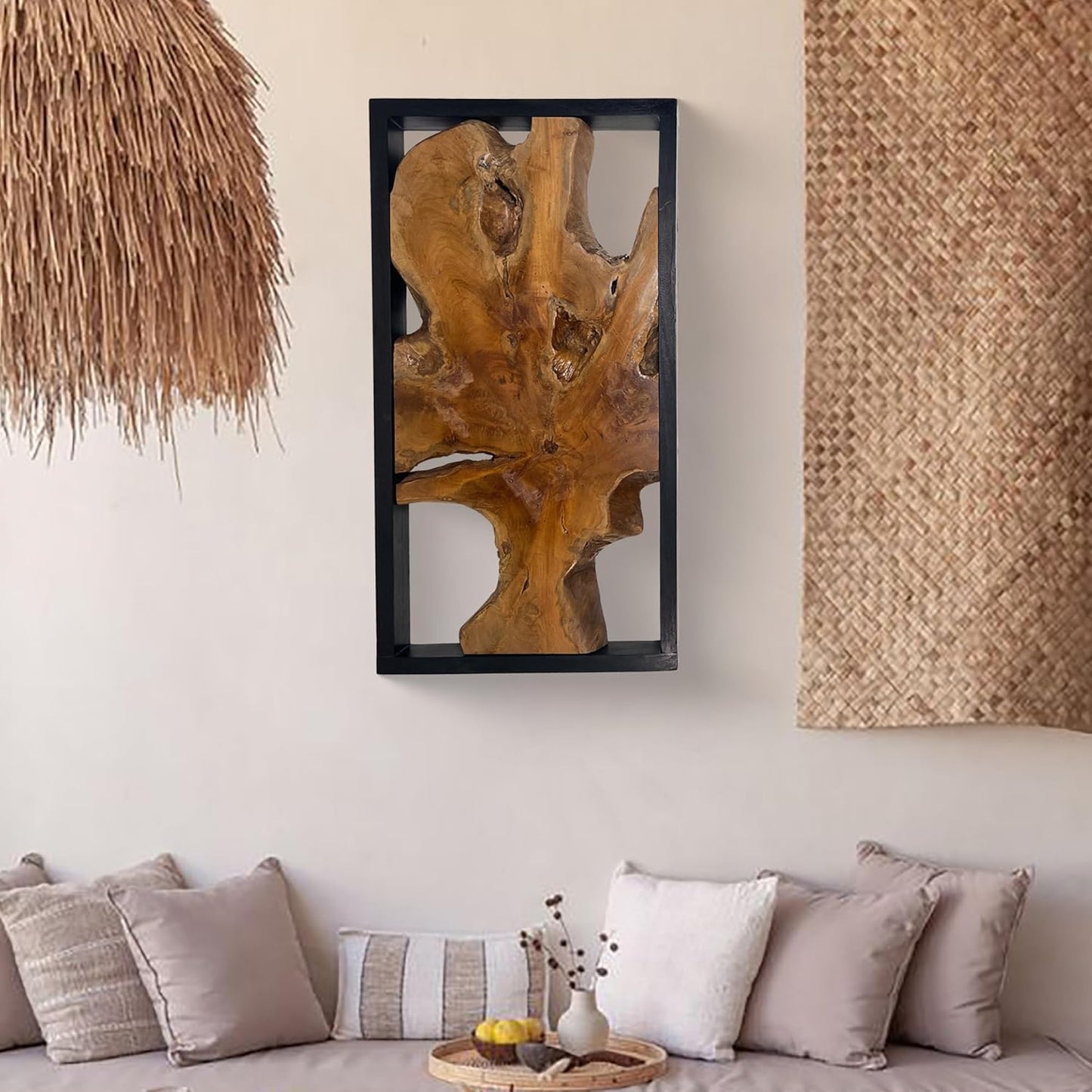 Greenage Teak Wall Decor 17"X31.5"X2.4" Farmhouse Rectangle Rustic Art Hanging Decoration for Home Living Room Bedroom Office