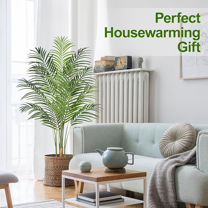 5ft Artificial Palm Tree Indoor Plant Tall Fake Tropical Paradise Palm Tree in Pot with Real Bark Design Faux Areca Palm Tree for Home Office Living Room Bedroom Farmhouse Modern Decor 2pcs