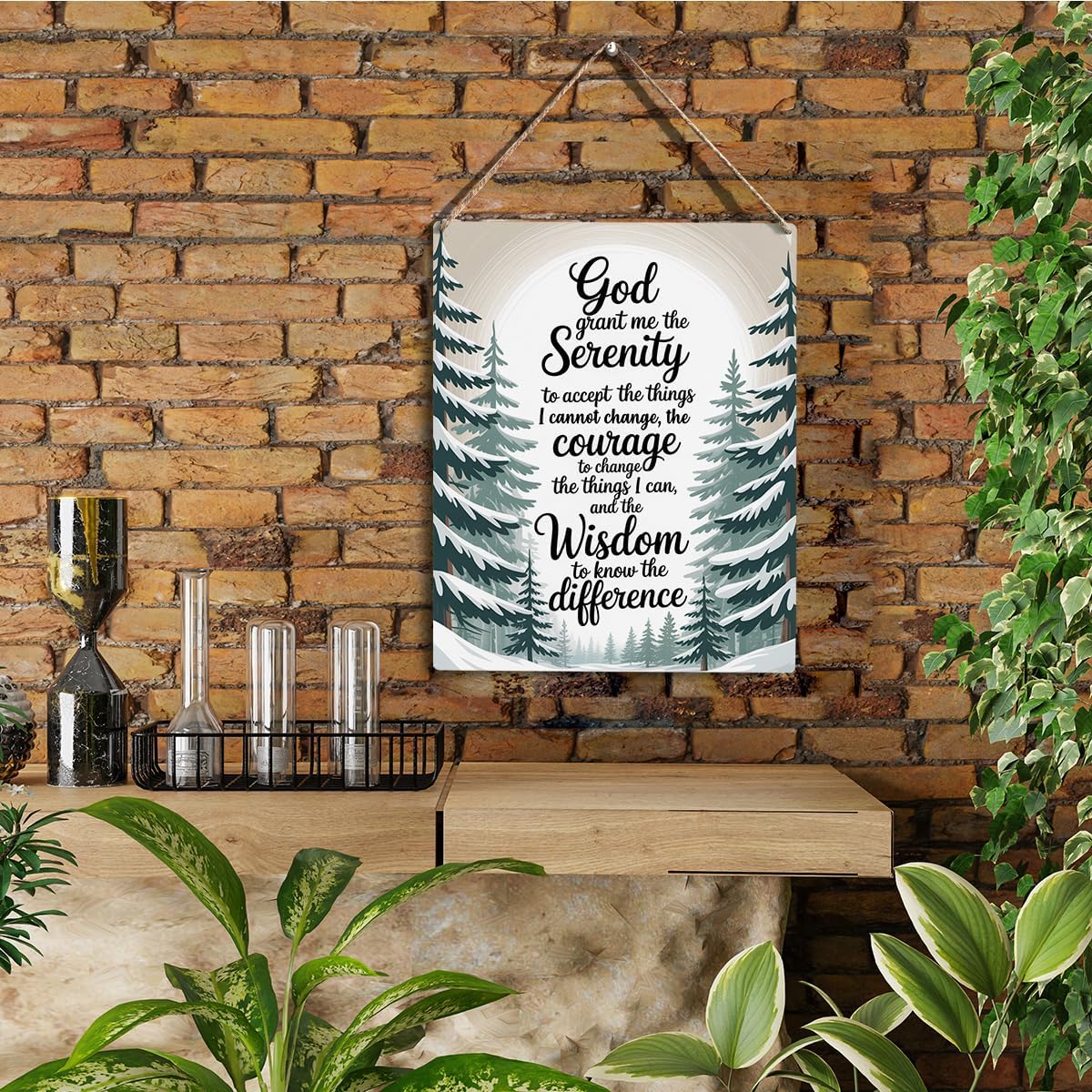 God Grant Me The Serenity, Bible Verses Winter Decor sign, Christian Prayer Room Wall Art Wooden Hanging Plaque 10 x 8 Inch, for Office Bedroom Living Room Home Decor