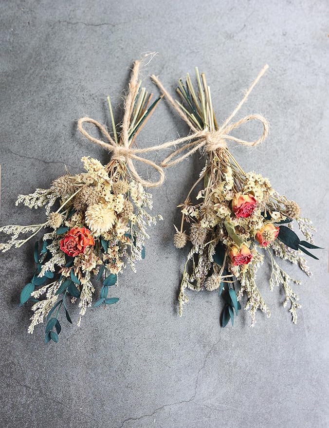 xin's convey Mini Dried Flower Bouquet (Pack of 6), Rose Bouquets, Party Favours, Bohemian Plate Decoration, Birthday Cake Dried Flower Gift Box Companion, Photography Props (Rose)