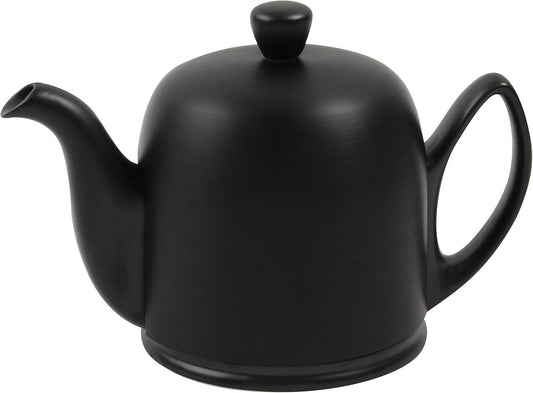 Degrenne Salam Luxury French Tea Pot - Porcelain Teapot with Stainless Steel Cover, Ceramic Tea Kettle for Loose Tea, Removable Infuser, 6 Cup Capacity, 36oz - Monochrome Black