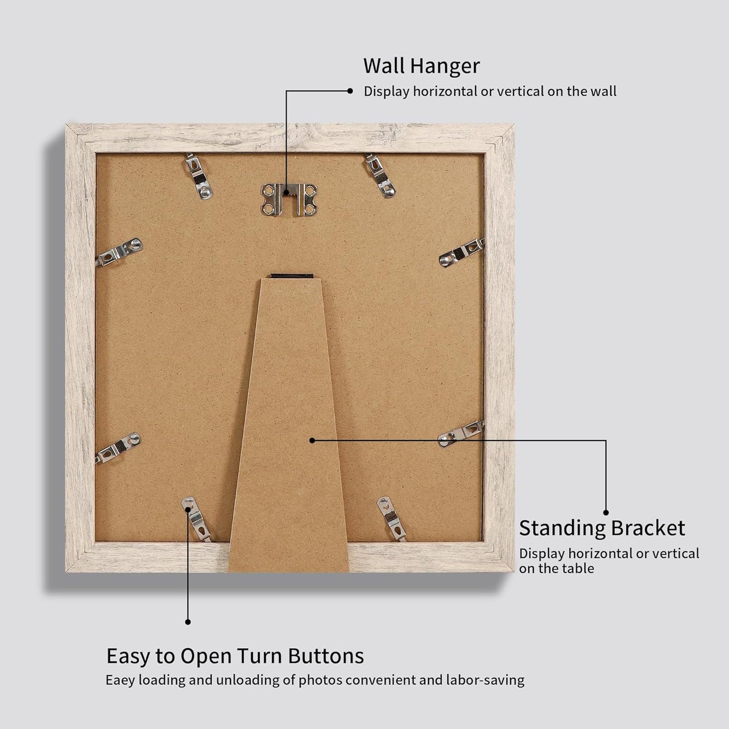 iRahmen 8x8 Picture Frames Set of 4 with High Definition Real Glass, Smoke Gray Frame Display 6x6 Pictures with Mat or 8 x 8 Without Mat, Wood Square Photo Frame for Wall Mount and Tabletop Display