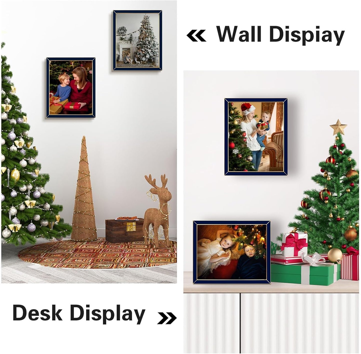 Frametory Enamel Picture Frame - 8x10 Gold Metal Edge Navy Blue Enamel Picture Frame With Easel and Velvet Back for Tabletop Display, 8x10 Wall Decoration, Photo Frames, Picture Display-2 Set