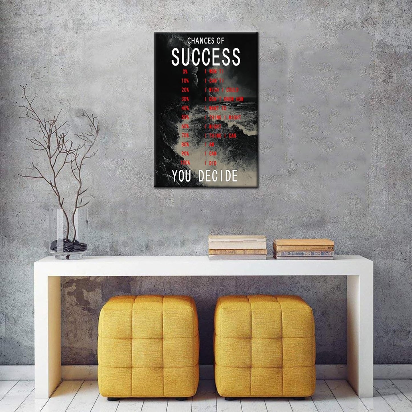 Inspirational Canvas Wall Art Success Motivational Positive Poster Inspiring Painting Print Wall Picture for Office Living Room Home Decor Framed Artwork [12''Wx18''H]