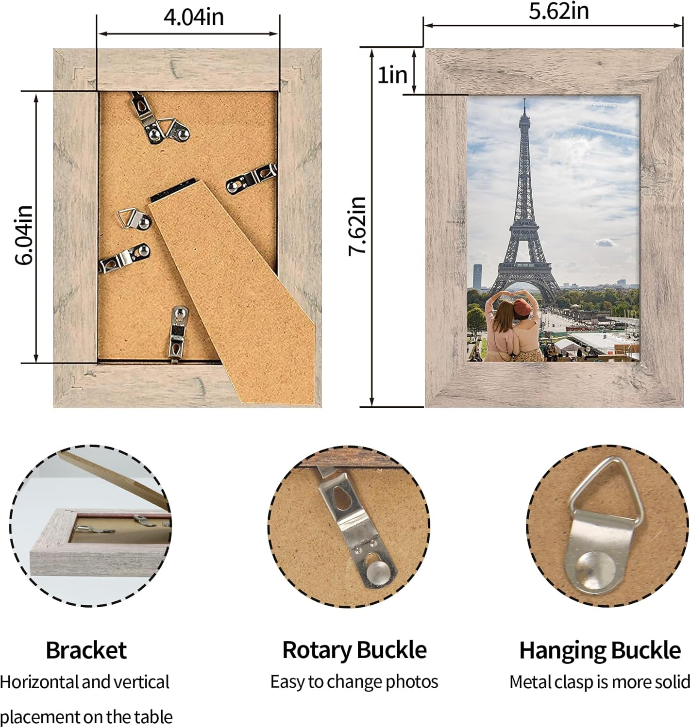 iRahmen 4x6 Picture Frame Set of 4, High Definition Real Glass Smoke Gray Frame, 4 x 6 Wood Photo Frames for Tabletop Display and Wall Mounting