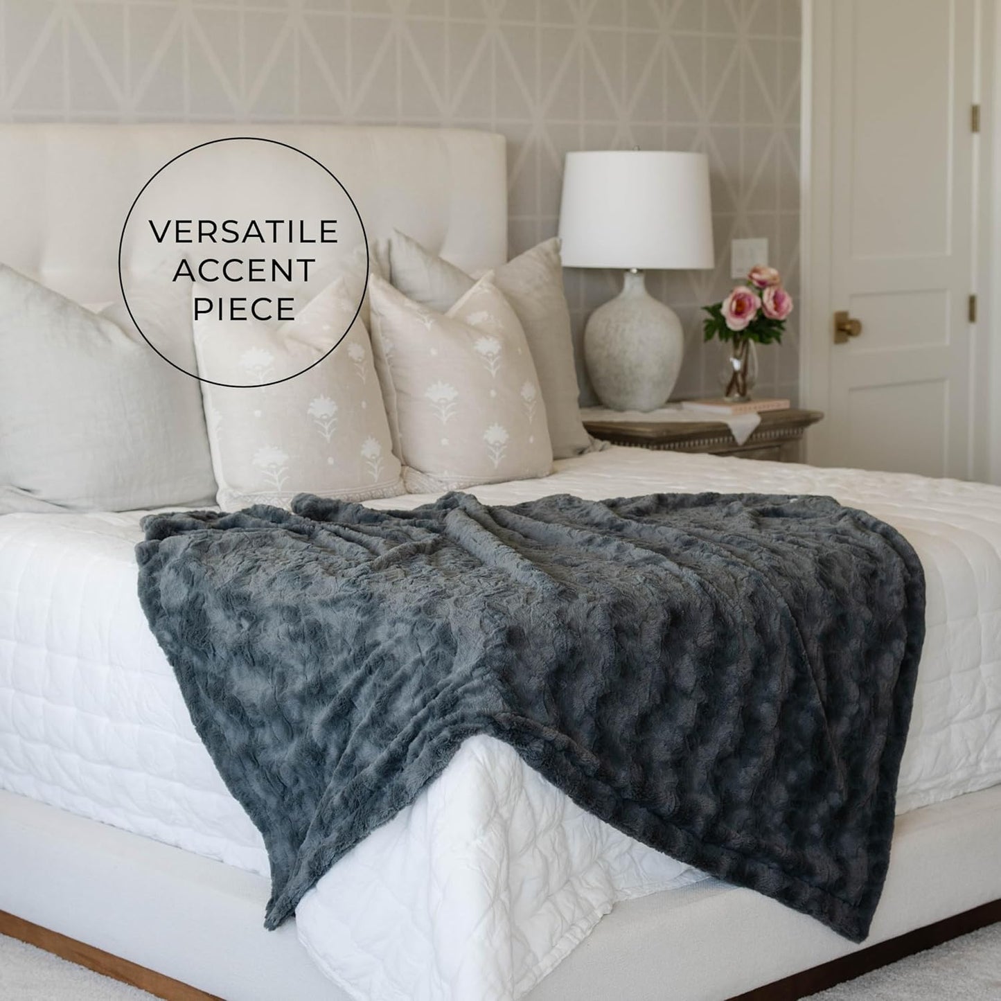 GRACED SOFT LUXURIES Charcoal Faux Fur Throw Blanket | Ultra Soft & Fluffy 50x60 inches | Cozy, Thick & Warm | Perfect for Bed or Couch | Kids & Adults