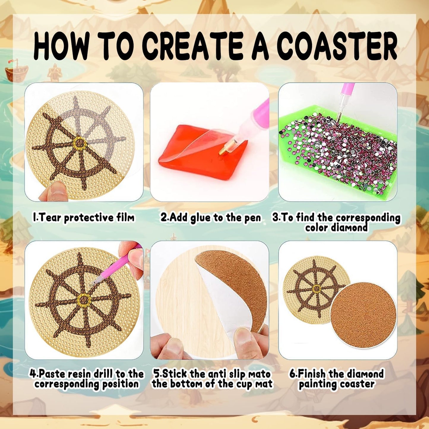 DOZEEZOP 8 PCS Diamond Art Coasters Kit, Cat Diamond Painting Coasters with Holder, Fall Diamond Art Kits for Adults Beginners, Arts and Crafts Supplies (BD673)