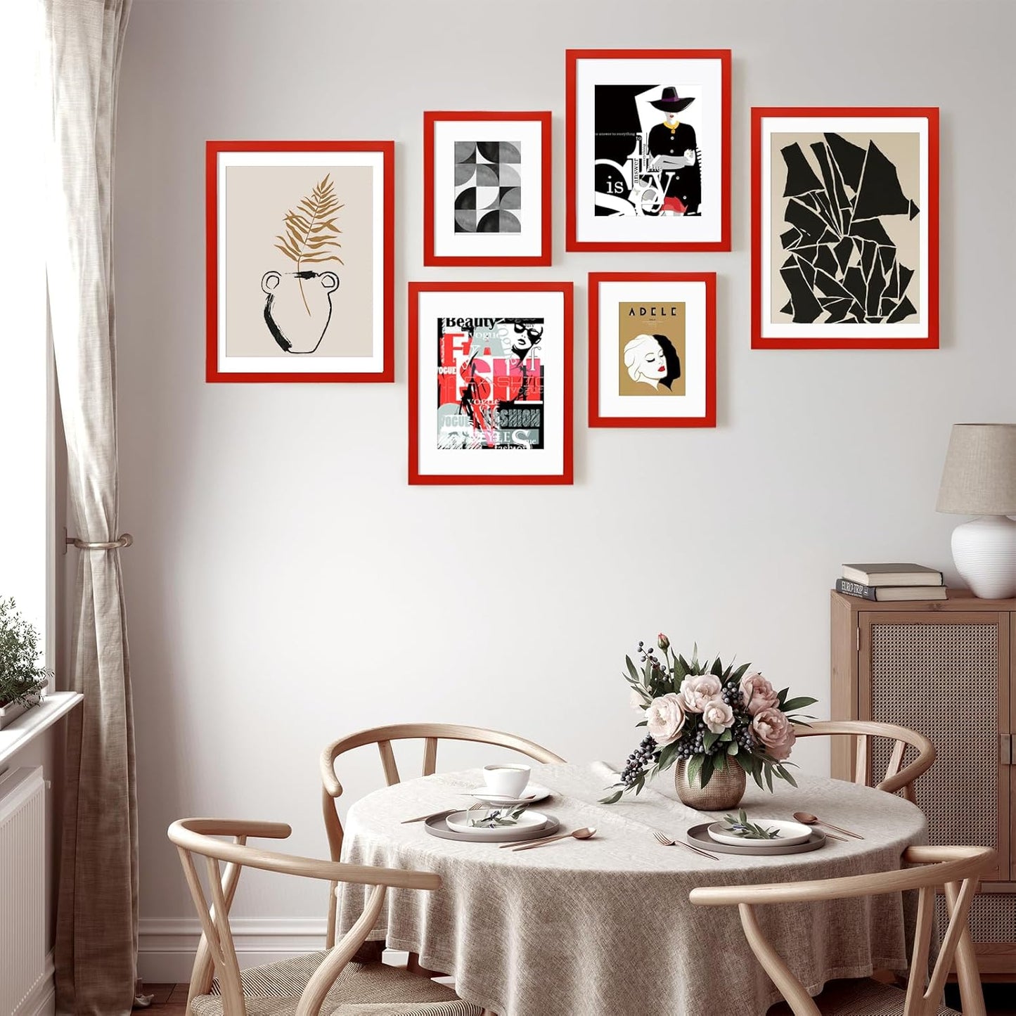 KINLINK 10x12 Picture Frame Red, Solid Wood Frames with Acrylic Plexiglass for 7x9 with Mat or 10x12 without Mat, Tabletop and Wall Mounting Display, 4 Pack