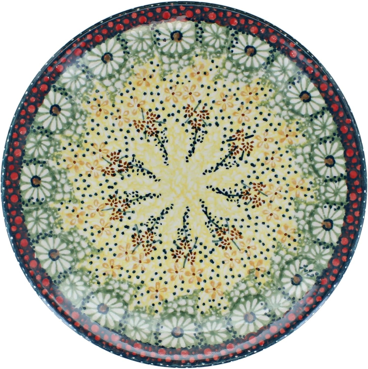 Blue Rose Polish Pottery - Yellow Sunshine Grotto Dessert Plate - 7" Diameter - Beautiful Plate for Cake, Appetizers, or Snacks