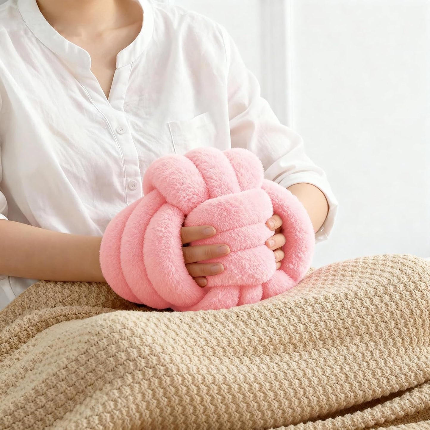 Knot Pillow Ball Plush - Decorative Throw Pillows for Bed Relieve Stress, Round Knot Cushion for Sofa Decor Pet Toy, Pink 8 inch