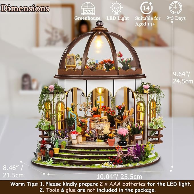 TuKIIE DIY Miniature Dollhouse Kit with Furniture, 1:24 Scale Creative Room Mini Greenhouse Wooden Doll House for Kids Teens Adults(Hanging Garden)