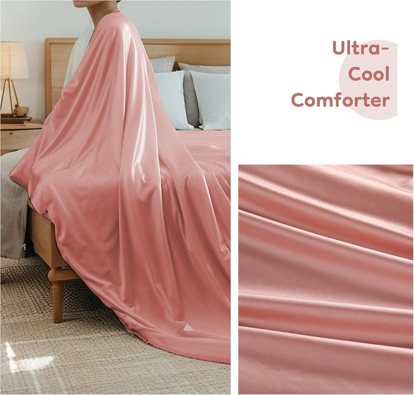 Cooling Blanket Twin Summer Comforter for Hot Sleepers, Silky-Soft & Cool Fiber, Double-Sided Cold Blanket for Night Sweats, Single Size All-Season Comfort, 60" x 80", Pink
