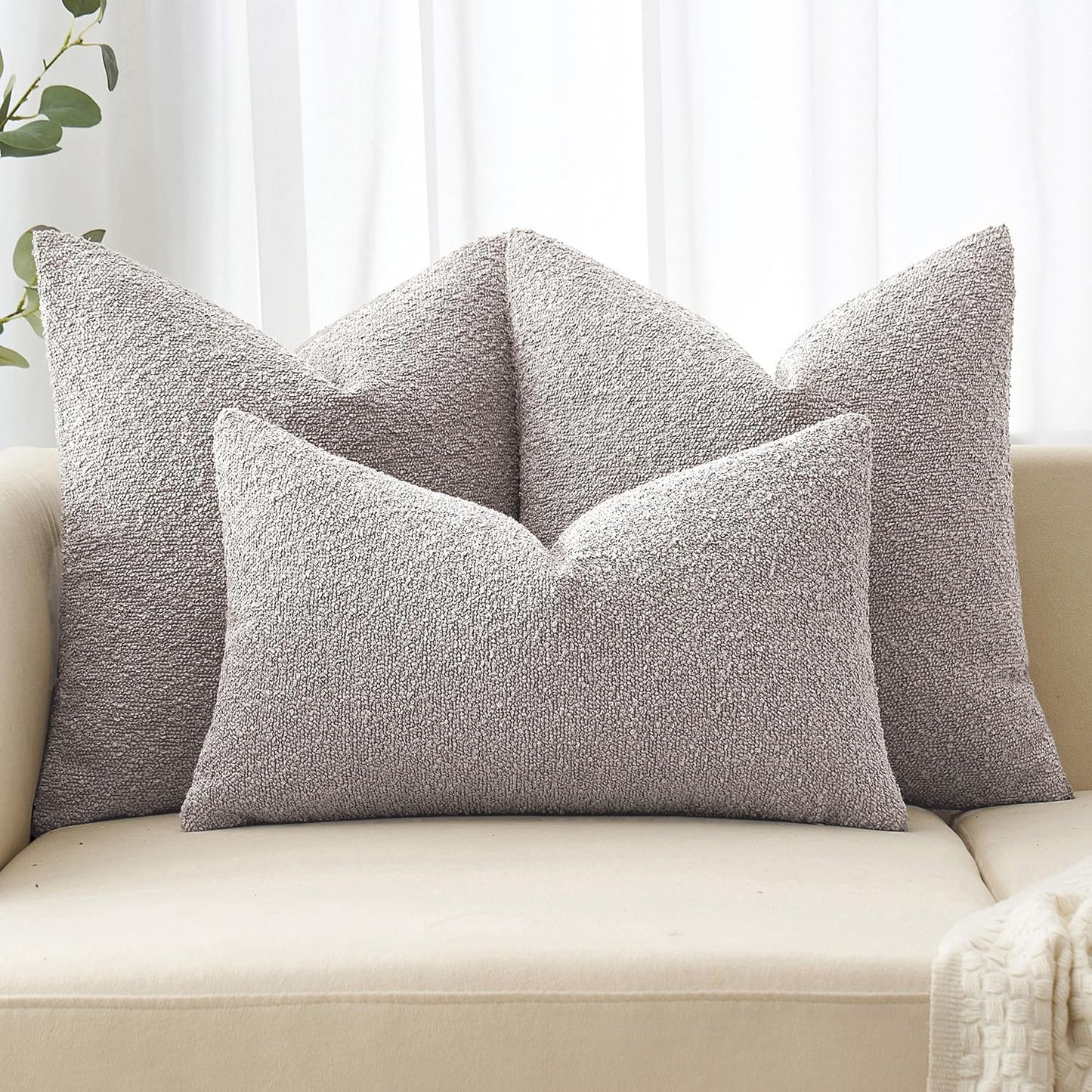 MIULEE 18x18 Inch Decorative Pillow Covers for Couch Bed Set of 2 Textured Boucle Neutral Winter Throw Pillows Cloud Grey Accent Solid Cushion Pillowcases Sofa Livingroom Home Decor