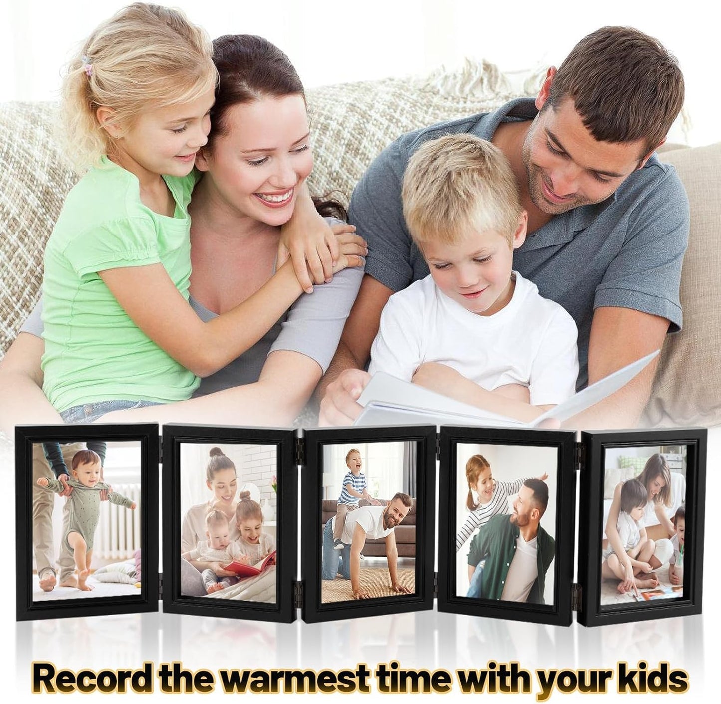 Biggun 4x6in 5 Folding Accordion Picture Frame - Foldable Hinged Collage Photo Frames for Tabletop Display Multiple Family Pictures Birthday Father's Day Gifts (Black)