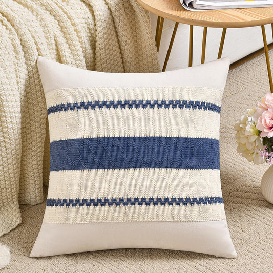 Fancy Homi Set of 1 Dusty Blue Vintage Decorative Throw Pillow Covers 18x18 Inch for Couch Bed Sofa Chair Bedroom, Rustic Retro Square Cushion Case, Modern Farmhouse Boho Living Room Decor Indoors