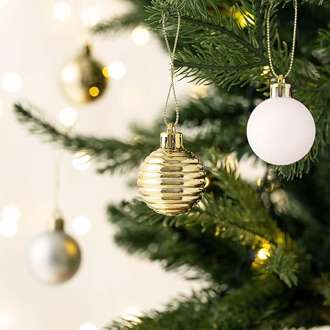 Valery Madelyn 1.57 Inches Small Christmas Tree Decorations Ornament Set for Fall Halloween, 24ct White and Gold Shatterproof Hanging Ball Ornaments Holiday Party Decor