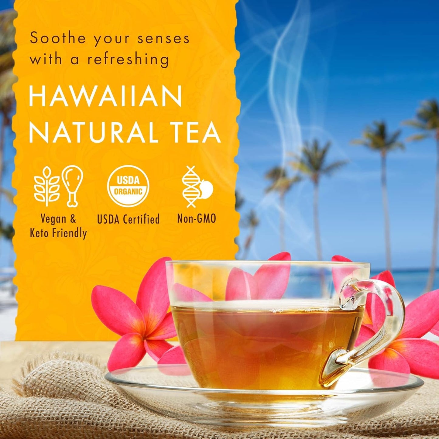 Hawaiian Natural Tea Mango Peach Flavored Organic Tea - Tropical Fruit Green and Black Tea Blend - Perfect Daily Cup & Gift for Special Occasions - 60 Tea Bags