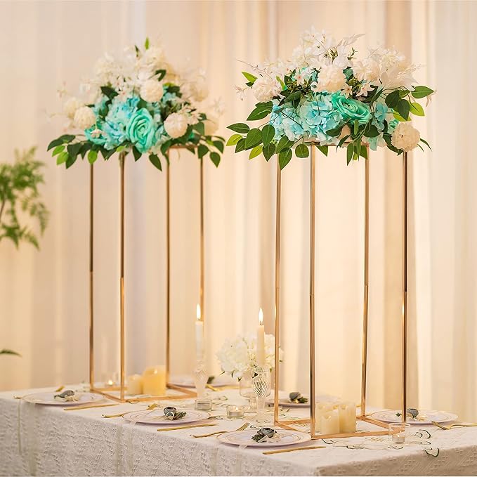 Sziqiqi Wedding Centerpieces for Tables Tall Metal Flower Stand Decorations for Weddings Party Gold Floor Geometric Vases for Events Reception Set of 3 (S+M+L, Gold)