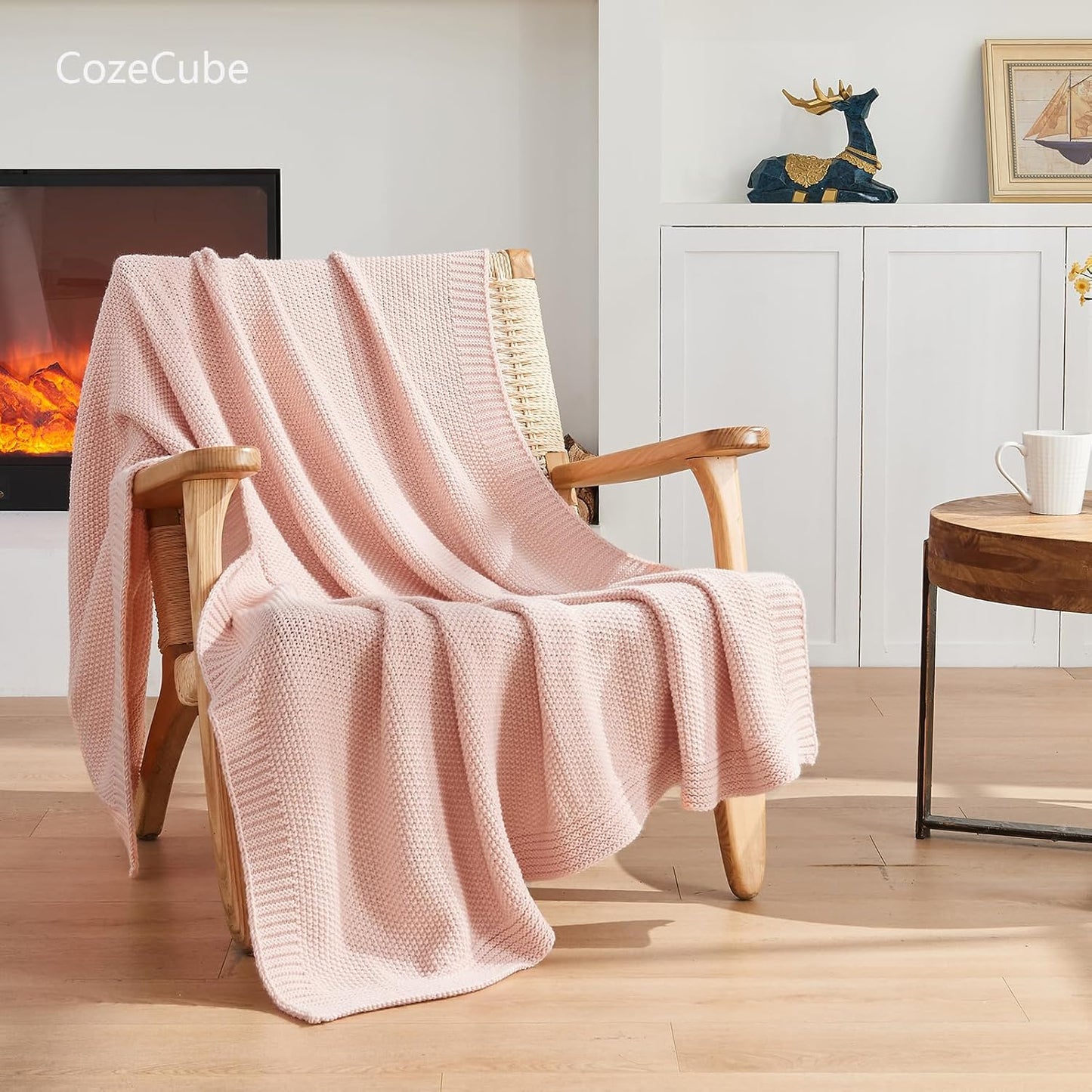CozeCube Pink Throw Blanket for Couch, Soft Cozy Cable Knit Throw Blanket for Bed Sofa Living Room, Lightweight Warm Decorative Farmhouse Christmas Blanket, 60"x80", Pink