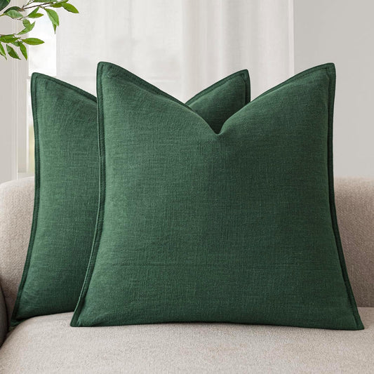 Foindtower Set of 2, Decorative Linen Soild Throw Pillow Covers Soft Accent Euro Cushion Case Farmhouse Neutral Pillowcase for Chair Couch Sofa Bedroom Living Room Home Decor 16 x 16 Inch Pine Green