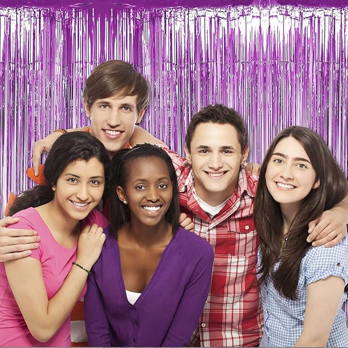 4 Pack Light Purple Foil Fringe Curtain Backdrop, 3.28Ft x 9.84Ft Metallic Tinsel Streamers Curtains for Party, Photo Booth Props, Birthday, 2022 Graduation Decoration Supplies
