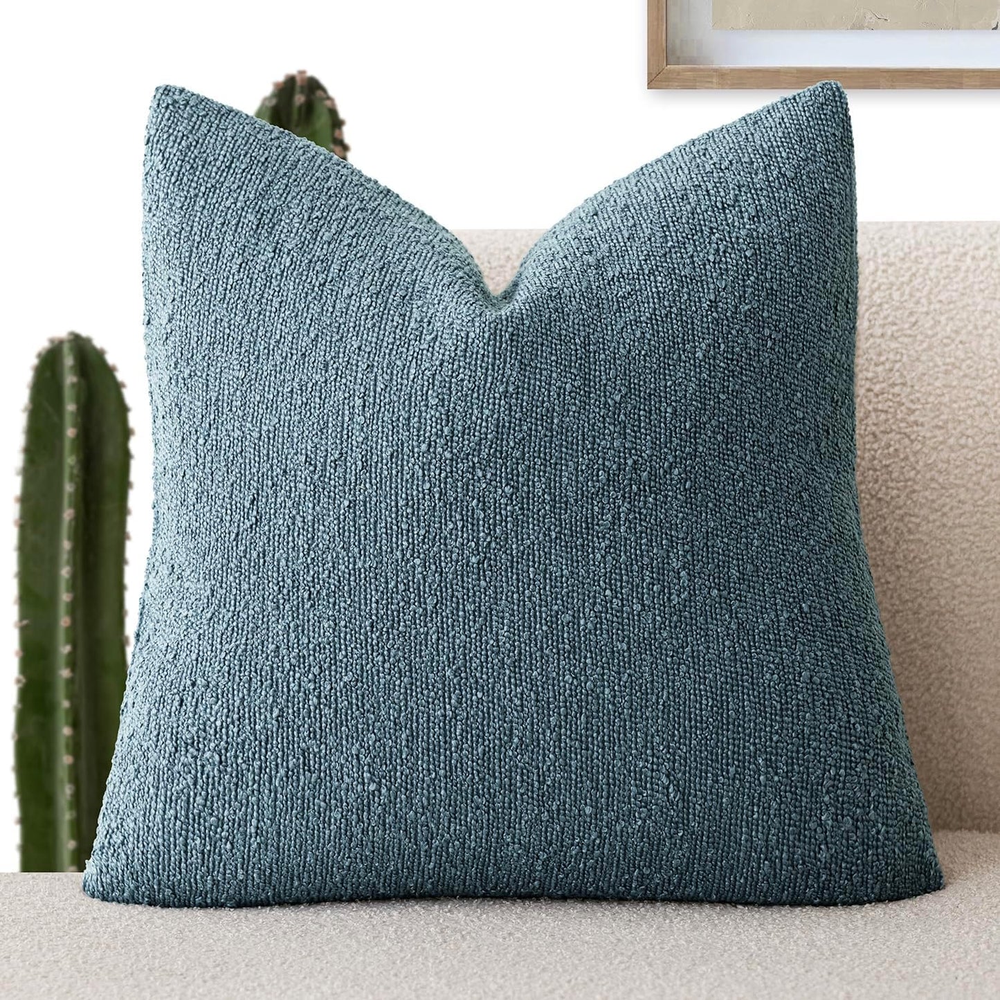 Foindtower Decorative Textured Boucle Throw Pillow Covers Accent Solid Pillow Cases Neutral Soft Cozy Couch Cushion Case for Chair Sofa Bedroom Living Room Home Decor 18x18 Inch,1PC,Misty Blue