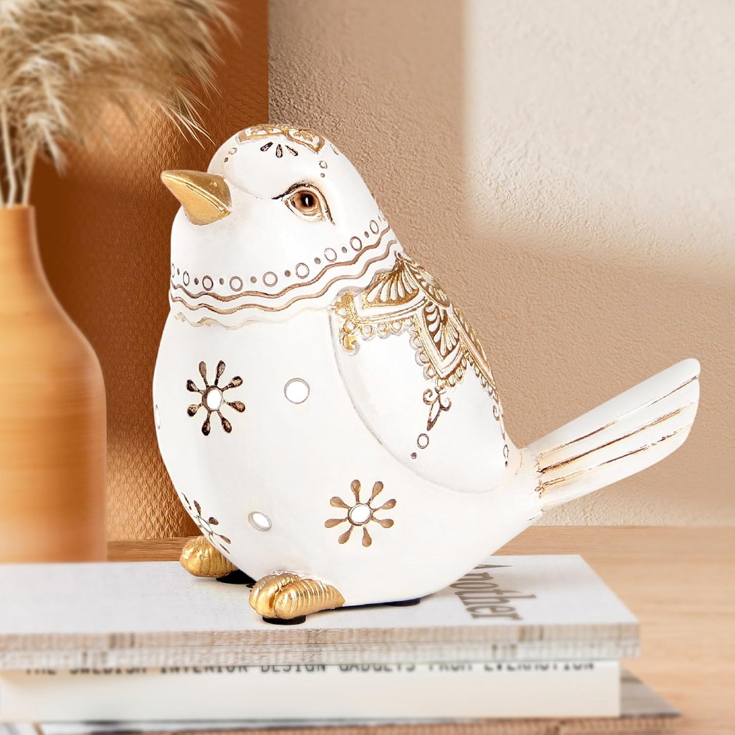 Bird Statue for Home Decor Accents Boho White Bird Figurines for Shelf Living Room Bedroom Centerpiece Table, Decorative Birds Sculpture, Animal Decor Gifts for Bird Lovers, Women