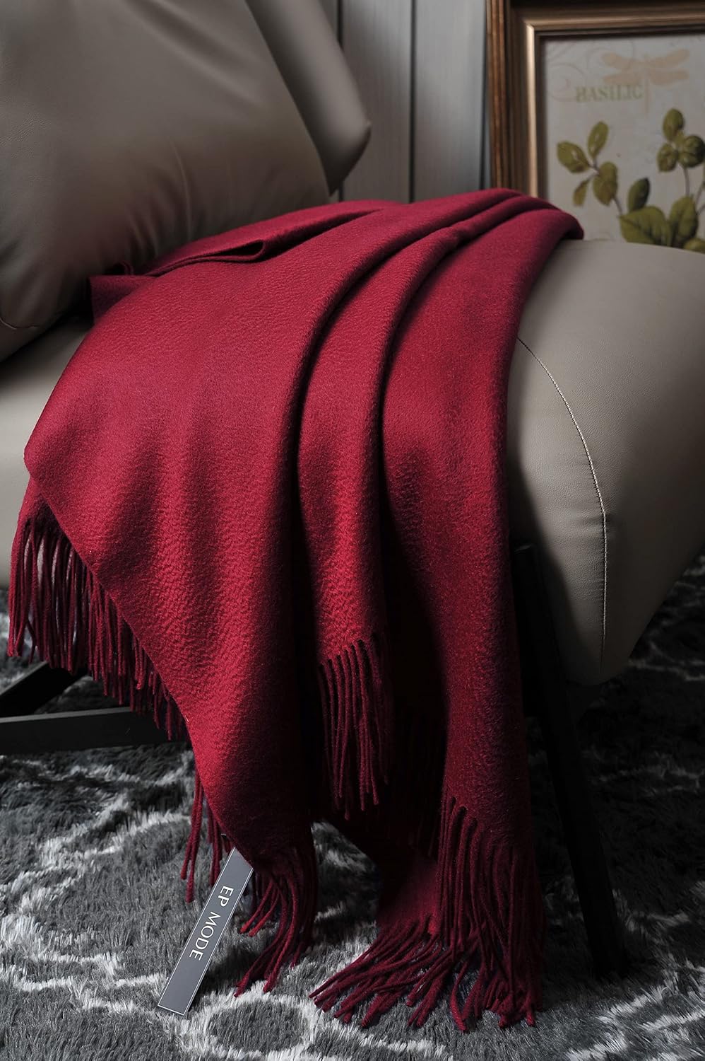 EP Mode 100% Pure Cashmere Throw Blanket for Sofa, Classic Design with Gift Box (Merlot)