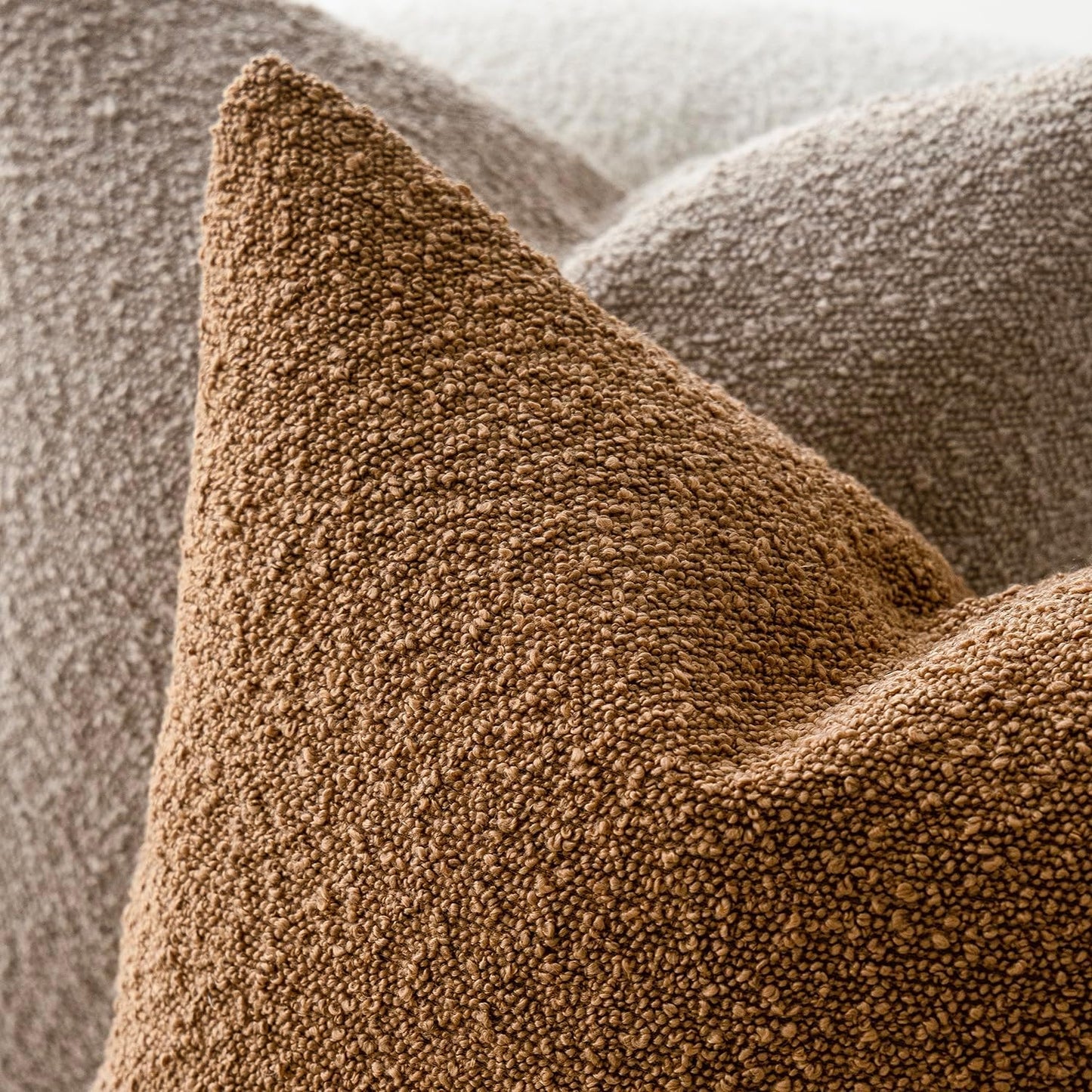 Foindtower Textured Boucle Throw Pillow Covers Accent Solid Pillow Cases Cozy Soft Decorative Couch Cushion Case for Chair Sofa Bedroom Living Room Home Decor, 18 x 18 Inch,Tobacco
