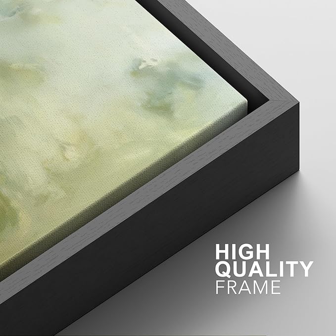 SIGNFORD Framed Canvas Print Wall Art Set Soft Green Abstract Contemporary Neutral Landscape Illustration Modern Art Decorative Nordic Nature for Living Room, Bedroom, Office - 24"x36"x2 Black