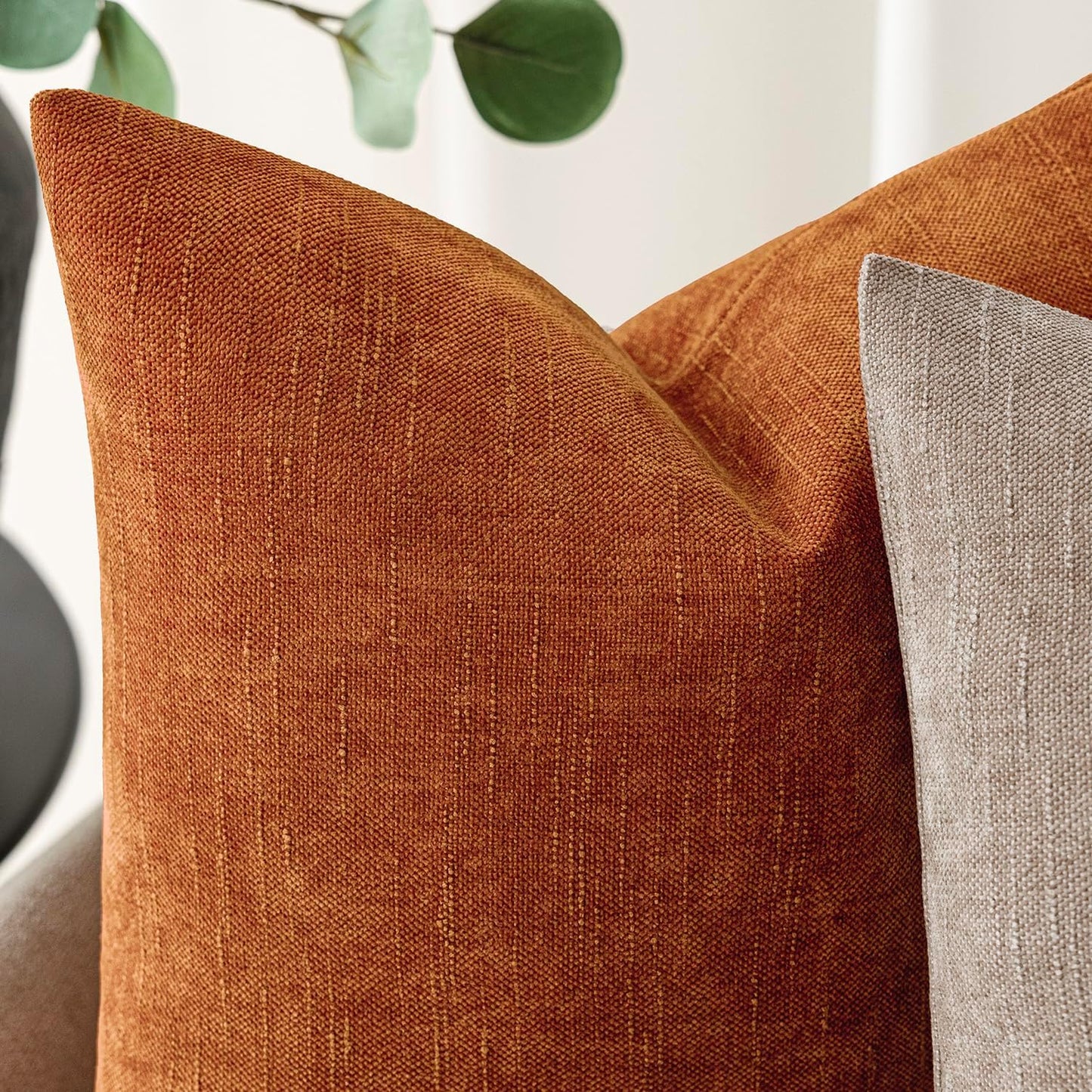 Foindtower Pack of 2 Soft Textured Chenille Throw Decorative Pillow Covers Square Accent Solid Cushion Cover Cozy Neutral Farmhouse Pillow Case for Couch Sofa Bedroom Living Room 22x22 Inch,Orange